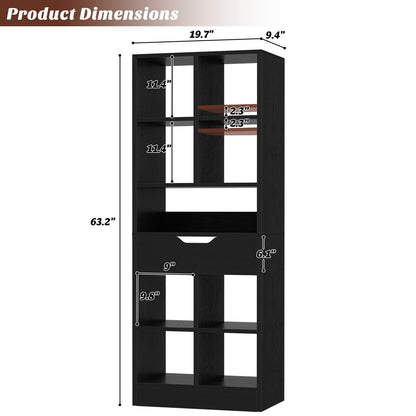 7-Tier Tall Bookshelf with Drawer, 63" Narrow Freestanding Bookcase, for Living Room, Home Office Bedroom