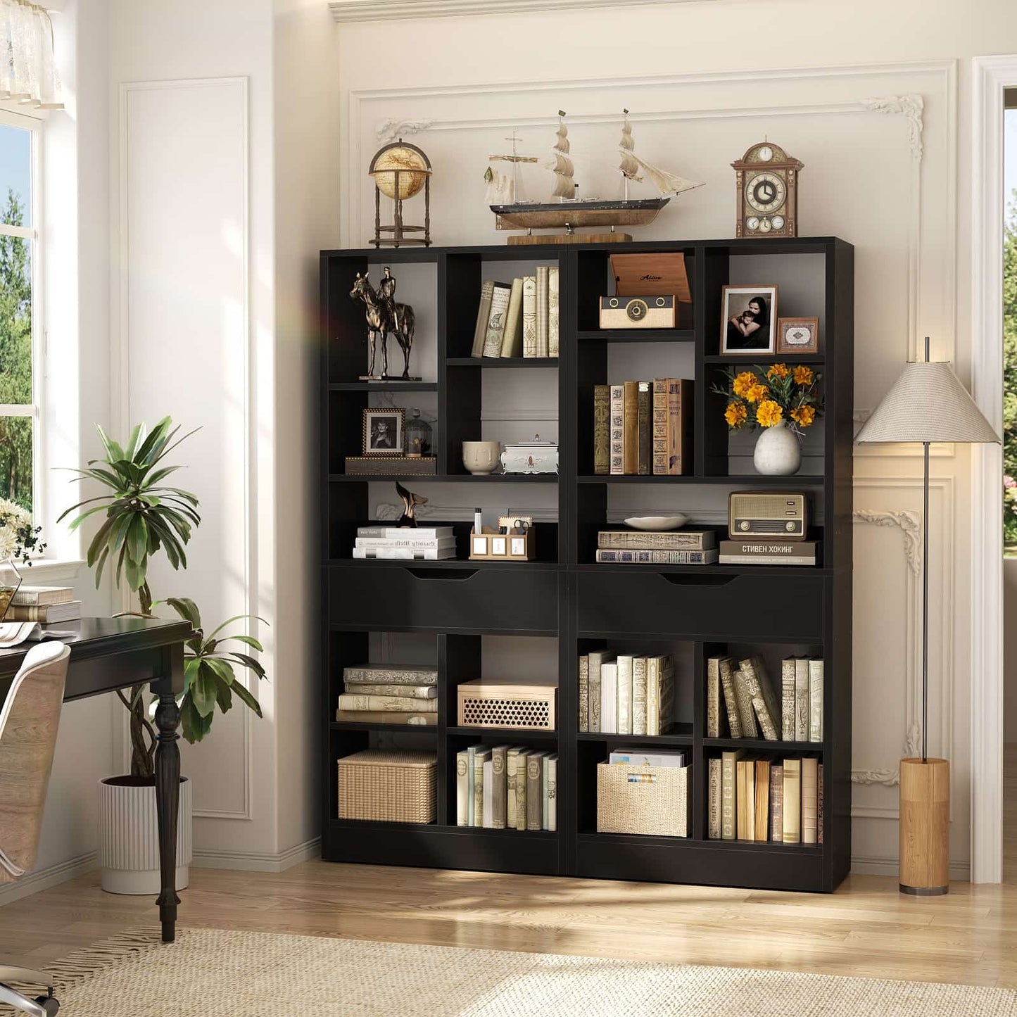 7-Tier Tall Bookshelf with Drawer, 63" Narrow Freestanding Bookcase, for Living Room, Home Office Bedroom