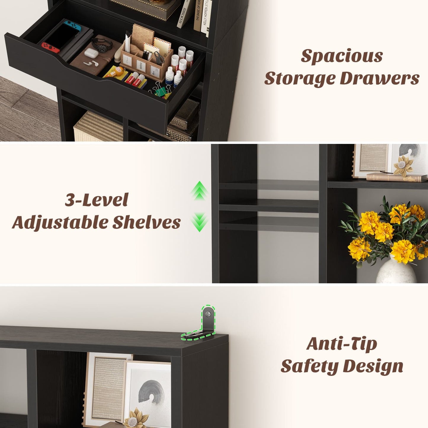 7-Tier Tall Bookshelf with Drawer, 63" Narrow Freestanding Bookcase, for Living Room, Home Office Bedroom