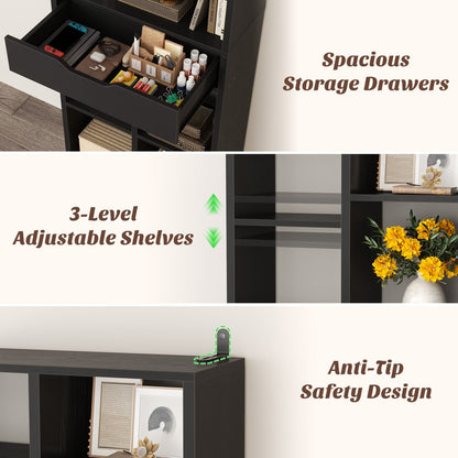7-Tier Tall Bookshelf with Drawer, 63" Narrow Freestanding Bookcase, for Living Room, Home Office Bedroom