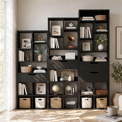 7-Tier Tall Bookshelf with Drawer, 63" Narrow Freestanding Bookcase, for Living Room, Home Office Bedroom