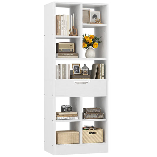 7-Tier Tall Bookshelf with Drawer, 63" Narrow Freestanding Bookcase, for Living Room, Home Office Bedroom