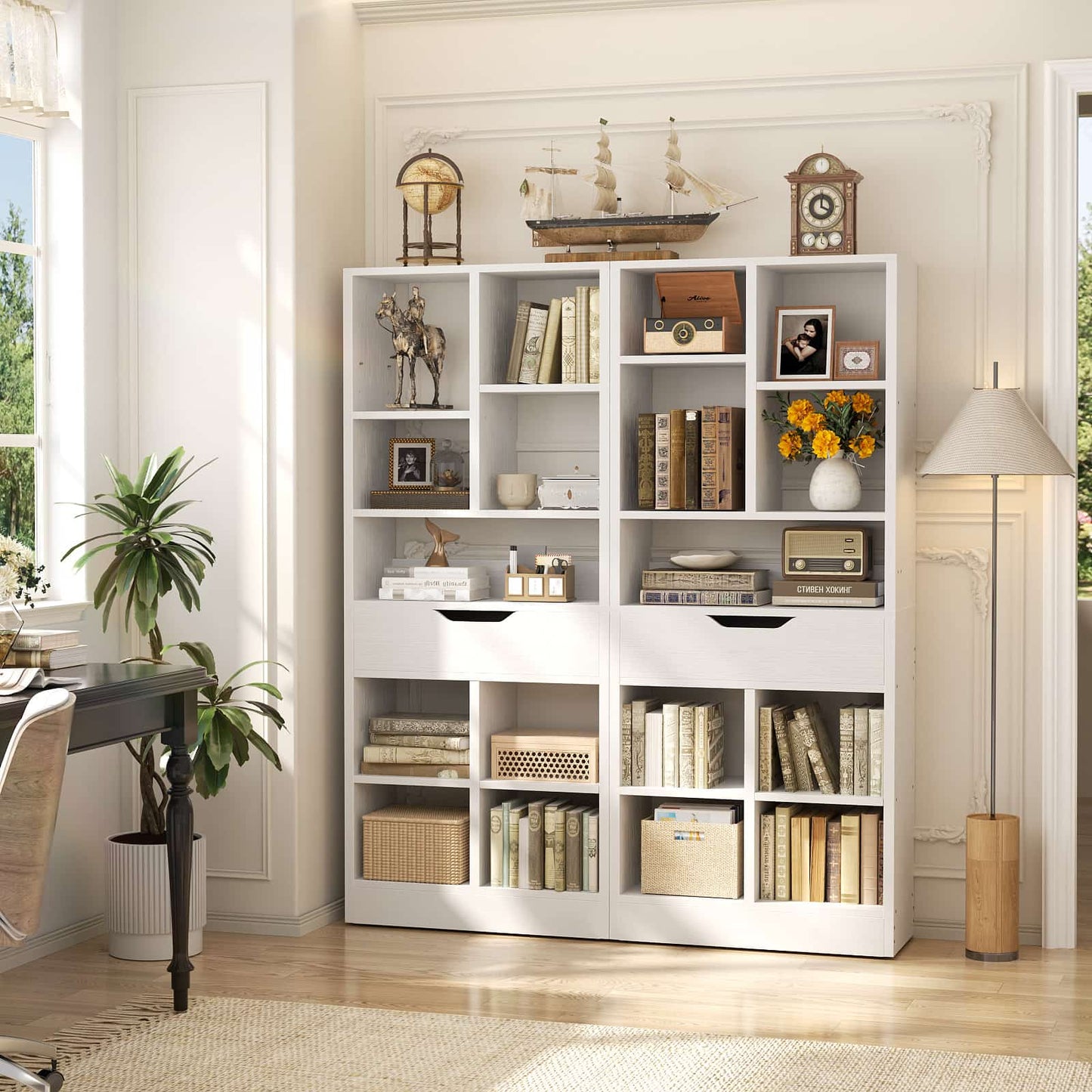7-Tier Tall Bookshelf with Drawer, 63" Narrow Freestanding Bookcase, for Living Room, Home Office Bedroom