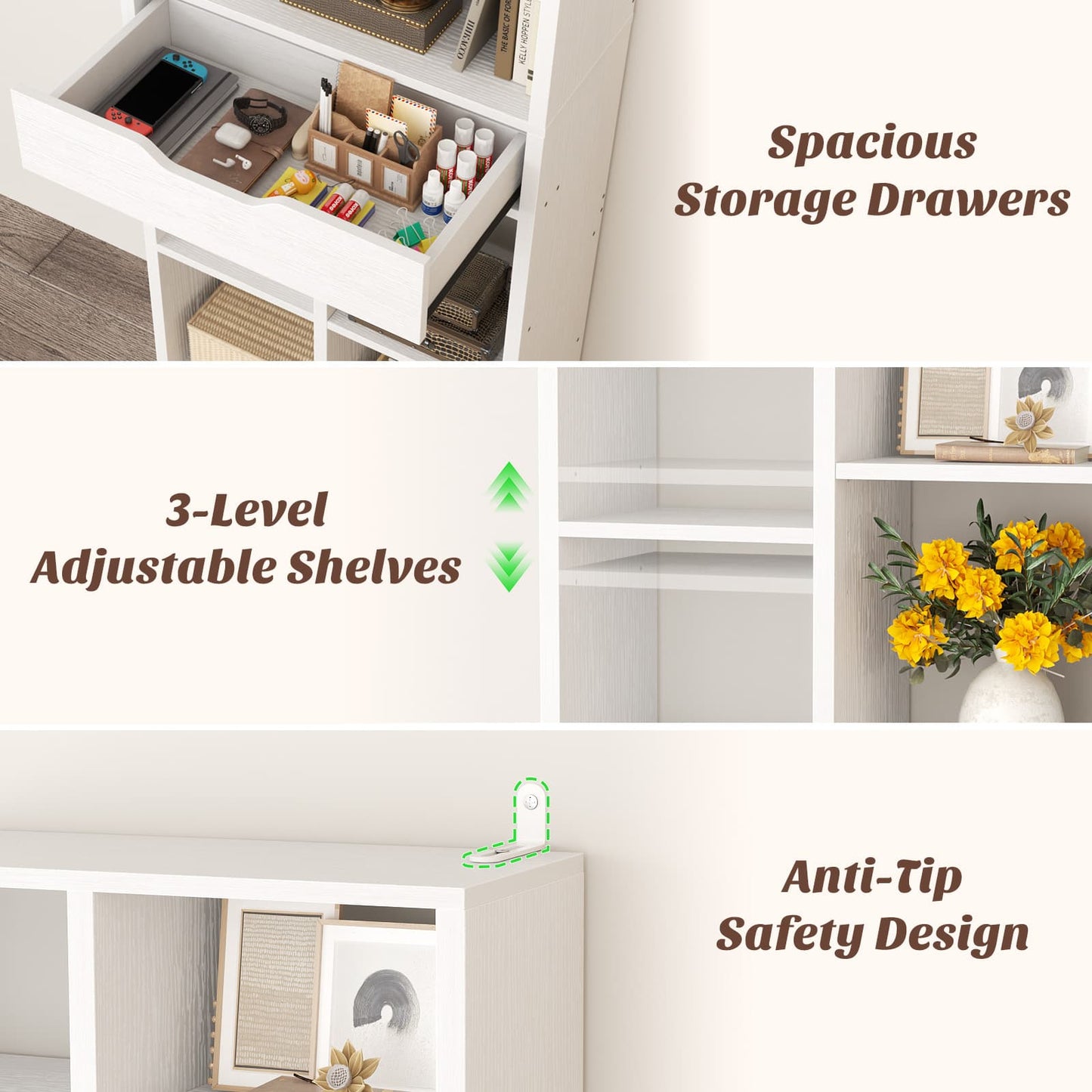 7-Tier Tall Bookshelf with Drawer, 63" Narrow Freestanding Bookcase, for Living Room, Home Office Bedroom