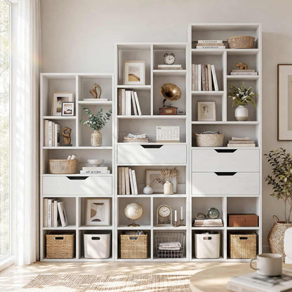 7-Tier Tall Bookshelf with Drawer, 63" Narrow Freestanding Bookcase, for Living Room, Home Office Bedroom
