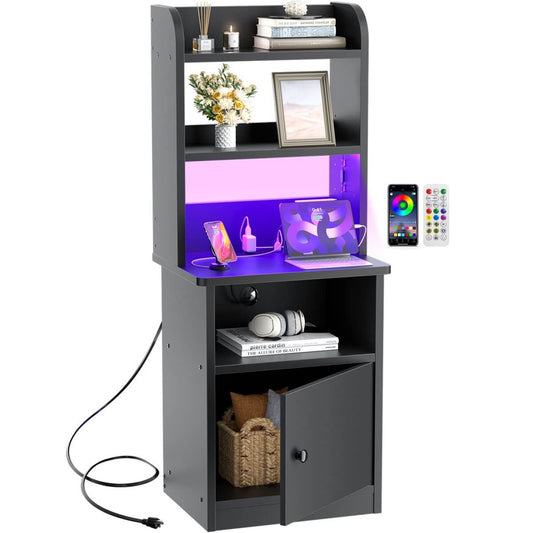 47" Tall Nightstand with Charging Station and LED Lights