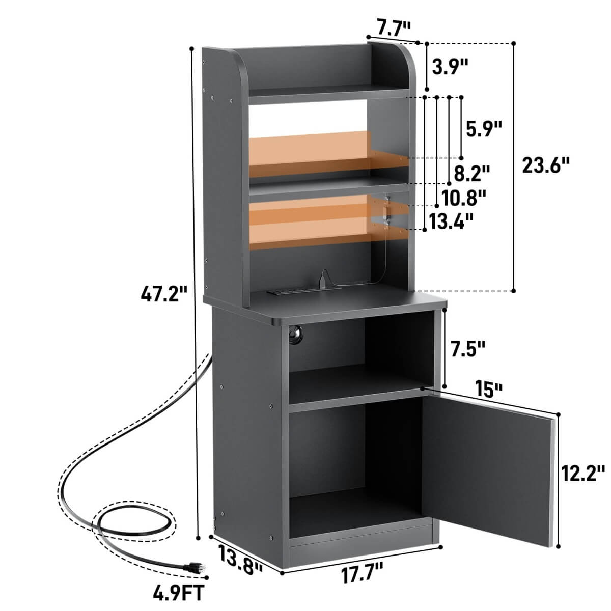 47" Tall Nightstand with Charging Station and LED Lights