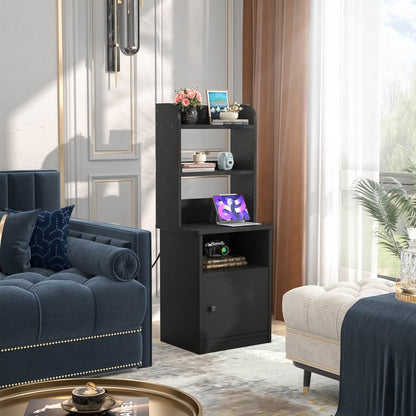 47" Tall Nightstand with Charging Station and LED Lights