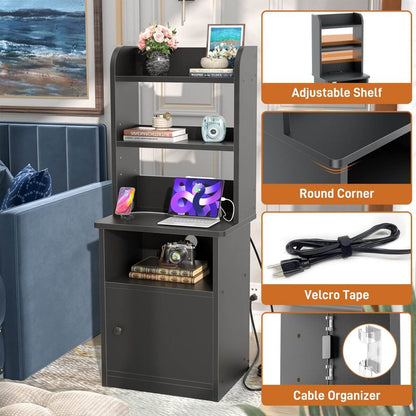 47" Tall Nightstand with Charging Station and LED Lights