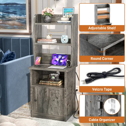 47" Tall Nightstand with Charging Station and LED Lights