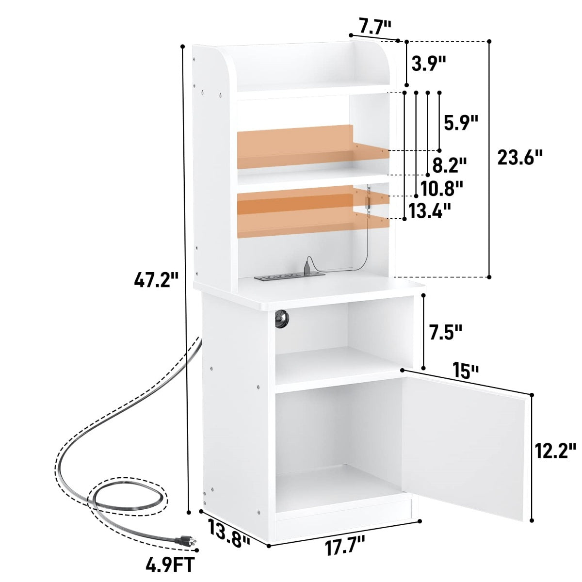 47" Tall Nightstand with Charging Station and LED Lights