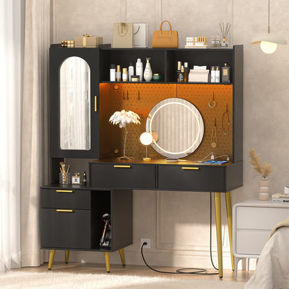 48'' Makeup Vanity with Hutch Storage, Charging Station & LED Lights