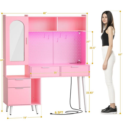 48'' Makeup Vanity with Hutch Storage, Charging Station & LED Lights