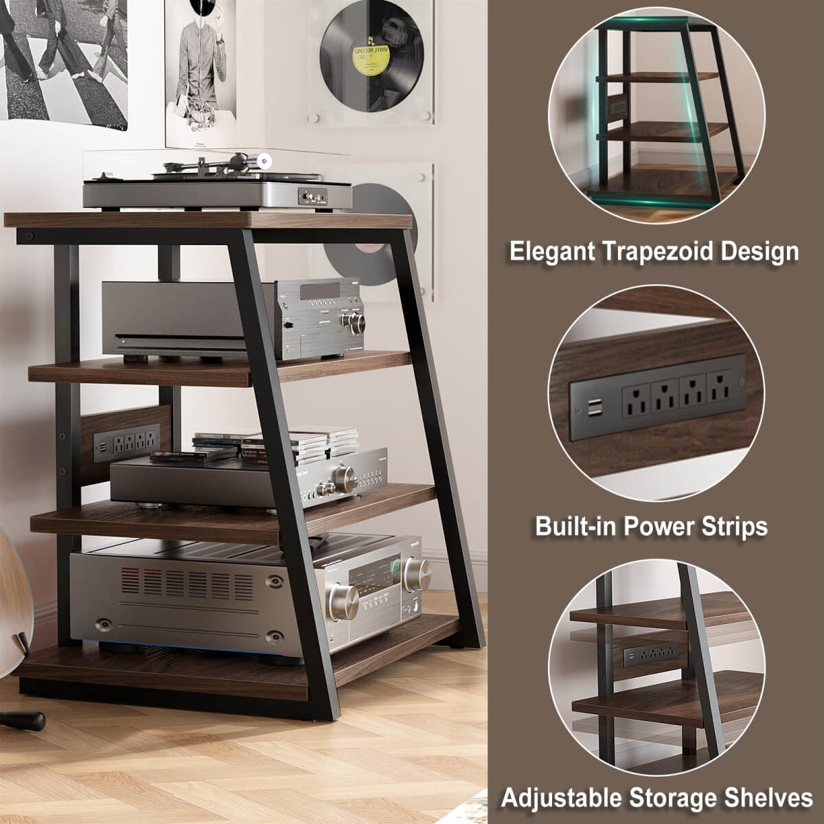 4-Tier AV Media Stand with Power Outlet, 31'' Height