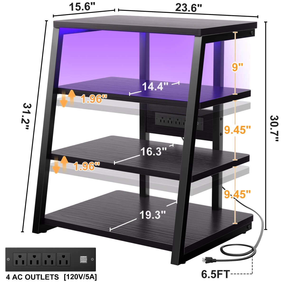 4-Tier AV Media Stand with Power Outlet, 31'' Height