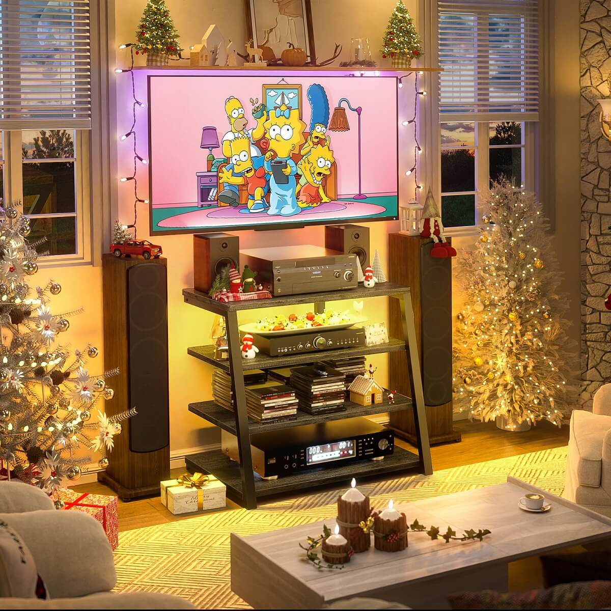 4-Tier AV Media Stand with Power Outlet, 31'' Height