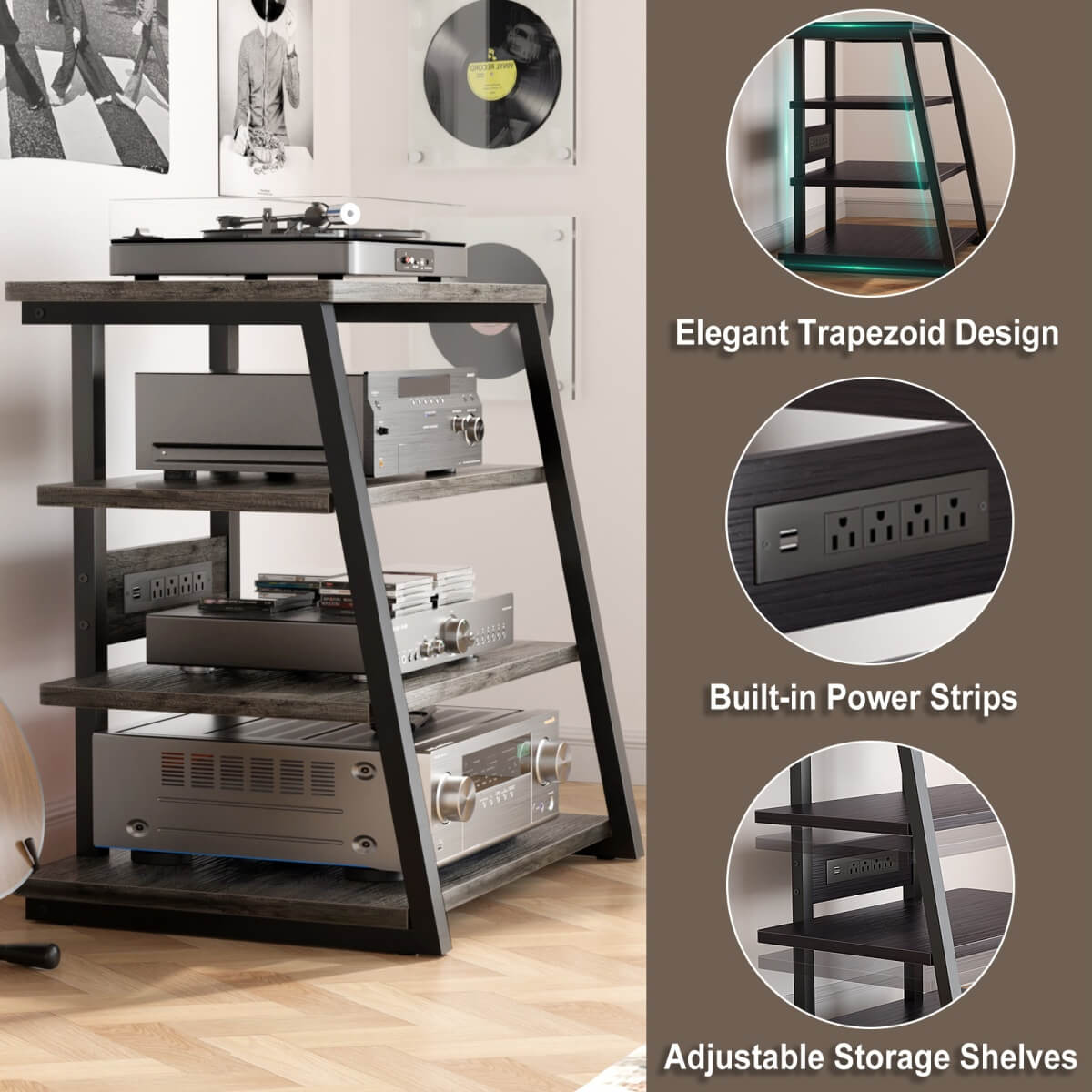 4-Tier AV Media Stand with Power Outlet, 31'' Height