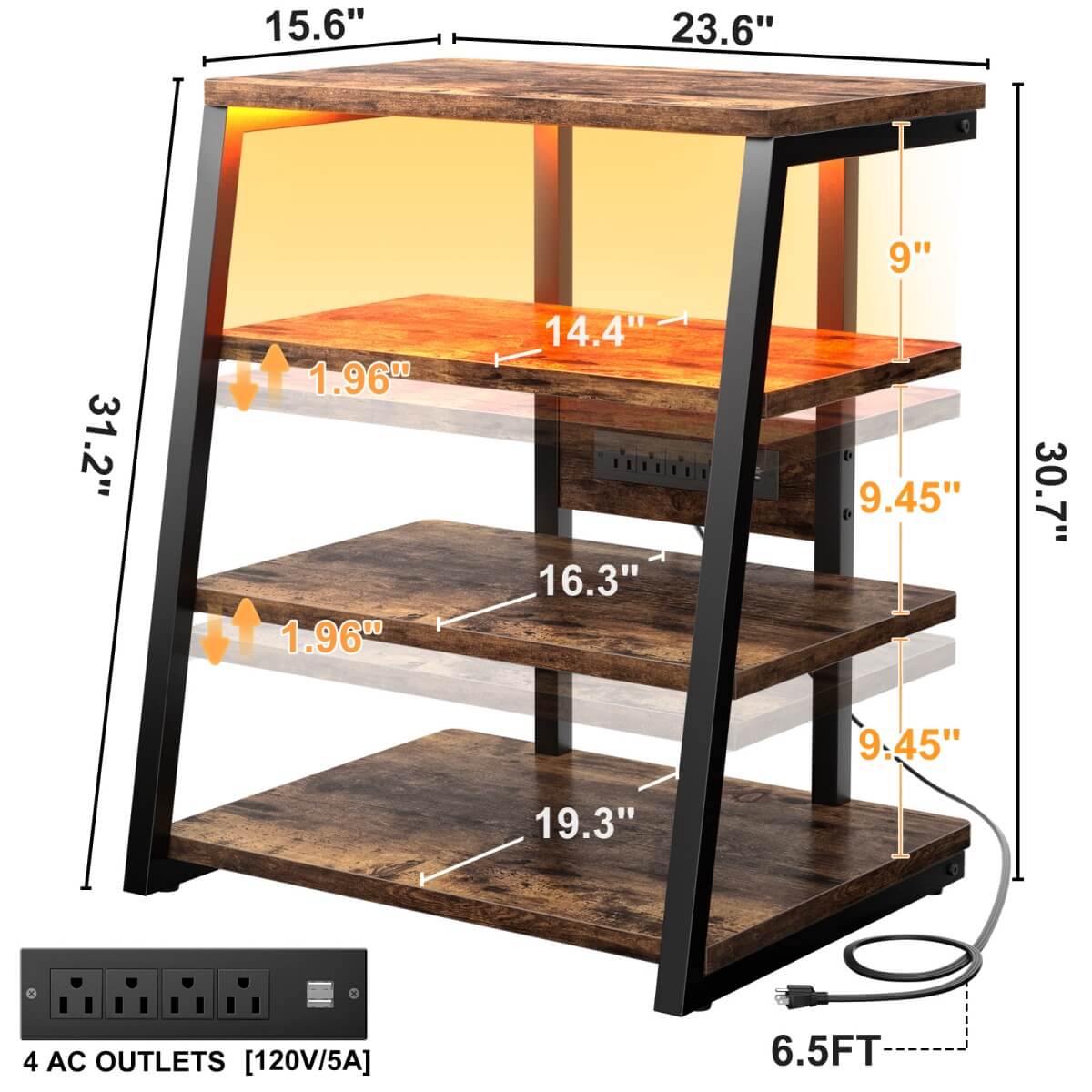 4-Tier AV Media Stand with Power Outlet, 31'' Height