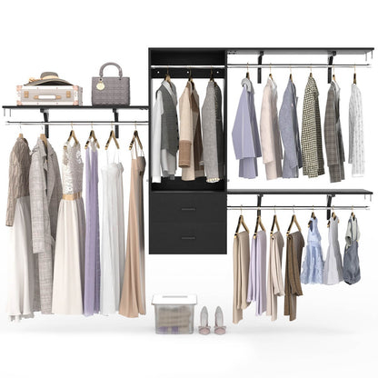 20-90 Inch Wall Mounted Closet System with 2 Wooden Drawers for Clothes Hanging