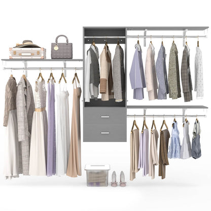 20-90 Inch Wall Mounted Closet System with 2 Wooden Drawers for Clothes Hanging
