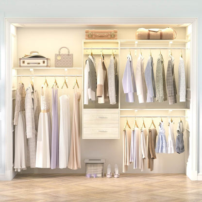 20-90 Inch Wall Mounted Closet System with 2 Wooden Drawers for Clothes Hanging