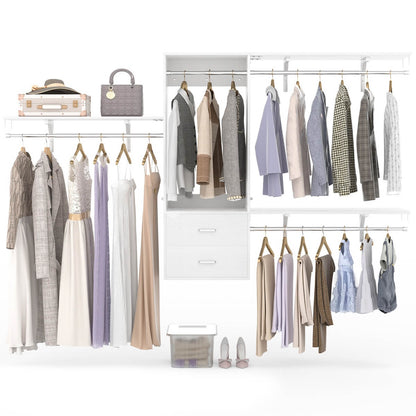 20-90 Inch Wall Mounted Closet System with 2 Wooden Drawers for Clothes Hanging