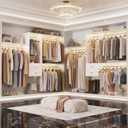 20-90 Inch Wall Mounted Closet System with 2 Wooden Drawers for Clothes Hanging