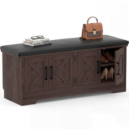 43.3" Farmhouse Shoe Storage Bench with Cushion for Entryway