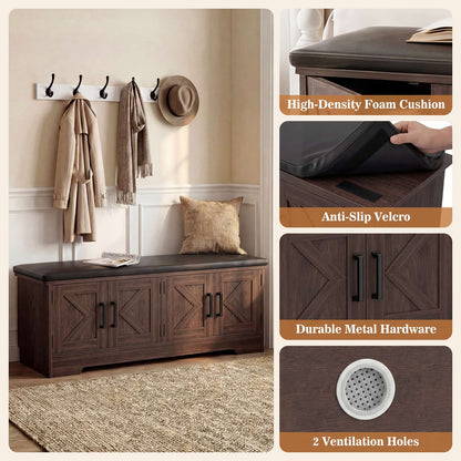 43.3" Farmhouse Shoe Storage Bench with Cushion for Entryway