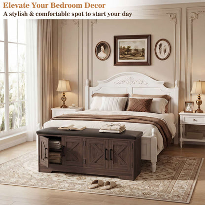 43.3" Farmhouse Shoe Storage Bench with Cushion for Entryway