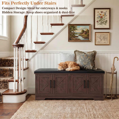 43.3" Farmhouse Shoe Storage Bench with Cushion for Entryway