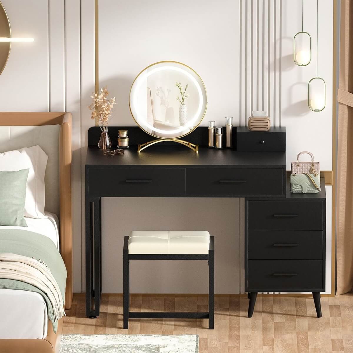 Makeup Vanity Desk with Mirror, Lights and 6 Storage Drawers