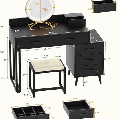 Makeup Vanity Desk with Mirror, Lights and 6 Storage Drawers