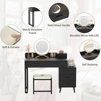 Makeup Vanity Desk with Mirror, Lights and 6 Storage Drawers