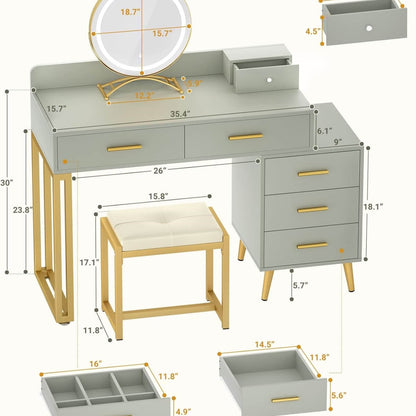 Makeup Vanity Desk with Mirror, Lights and 6 Storage Drawers