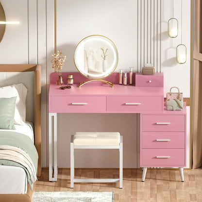 Makeup Vanity Desk with Mirror, Lights and 6 Storage Drawers