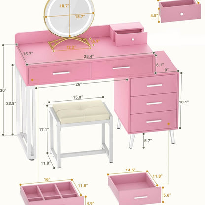 Makeup Vanity Desk with Mirror, Lights and 6 Storage Drawers