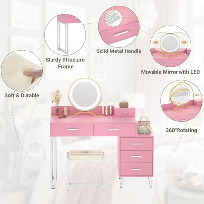 Makeup Vanity Desk with Mirror, Lights and 6 Storage Drawers