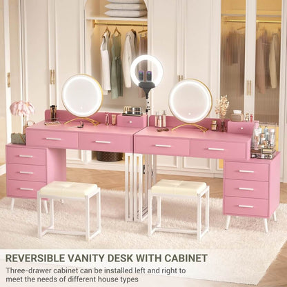 Makeup Vanity Desk with Mirror, Lights and 6 Storage Drawers