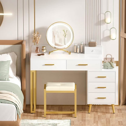 Makeup Vanity Desk with Mirror, Lights and 6 Storage Drawers