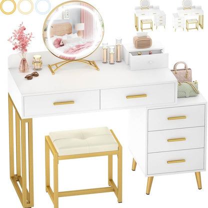 Makeup Vanity Desk with Mirror, Lights and 6 Storage Drawers