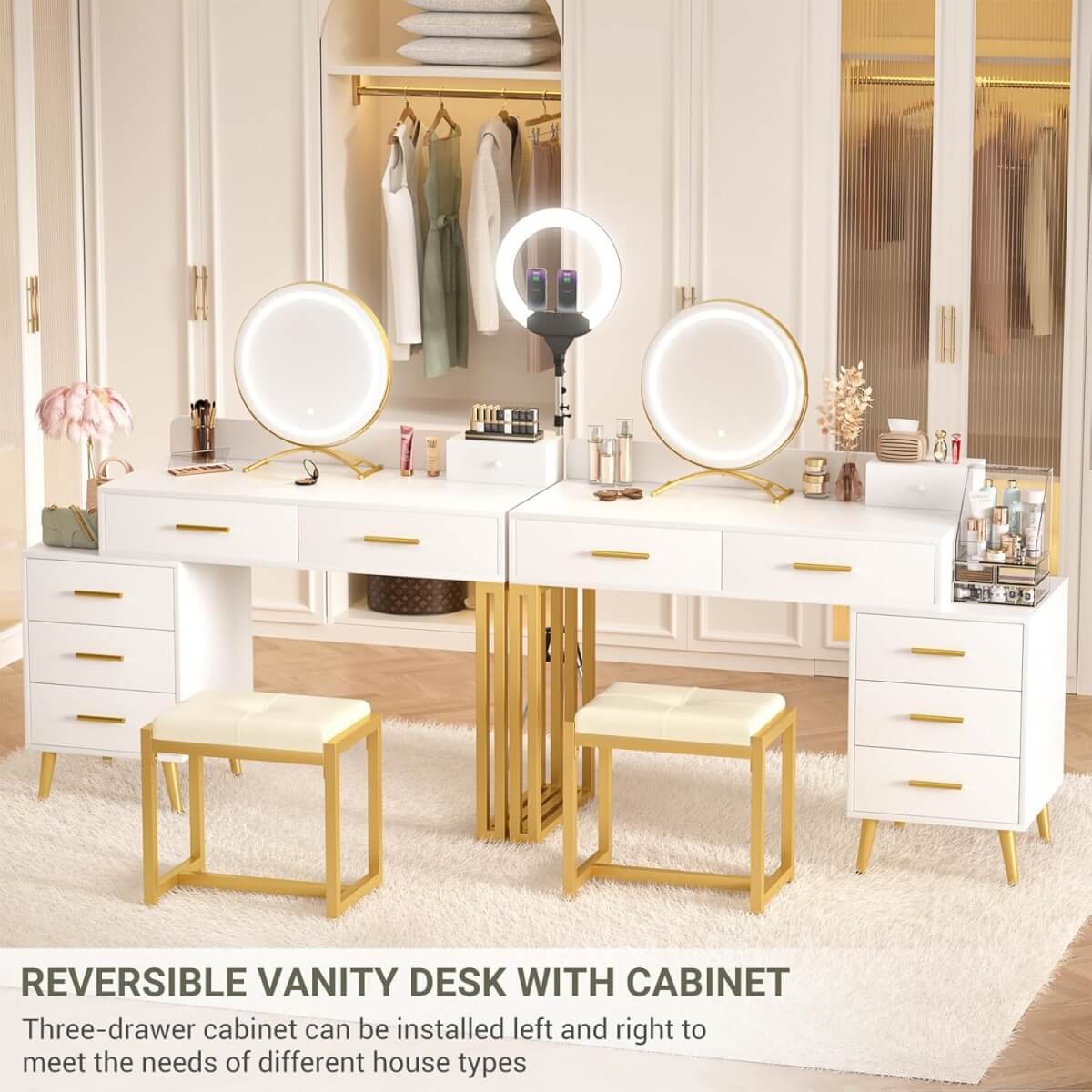 Makeup Vanity Desk with Mirror, Lights and 6 Storage Drawers