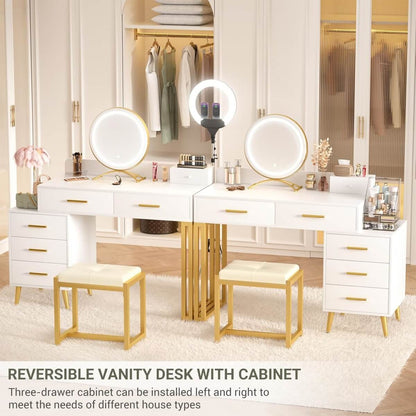 Makeup Vanity Desk with Mirror, Lights and 6 Storage Drawers