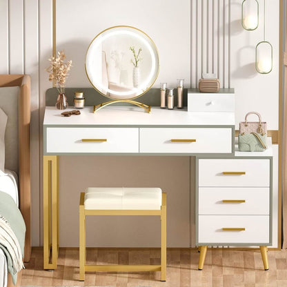 Makeup Vanity Desk with Mirror, Lights and 6 Storage Drawers