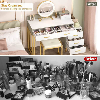 Makeup Vanity Desk with Mirror, Lights and 6 Storage Drawers