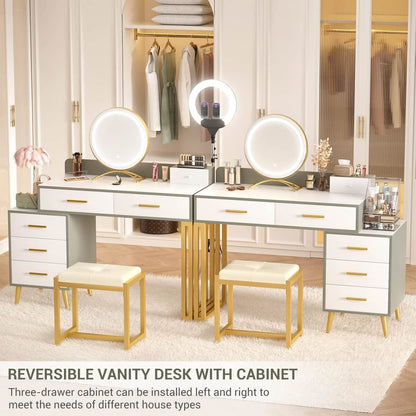 Makeup Vanity Desk with Mirror, Lights and 6 Storage Drawers