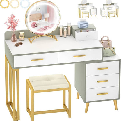 Makeup Vanity Desk with Mirror, Lights and 6 Storage Drawers