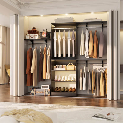96'' Closet System with 3 Shelving Towers, Hanging Rods & 5 Storage Shelves