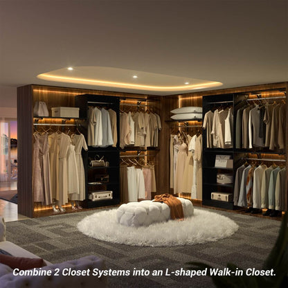 96'' Closet System with 3 Shelving Towers, Hanging Rods & 5 Storage Shelves