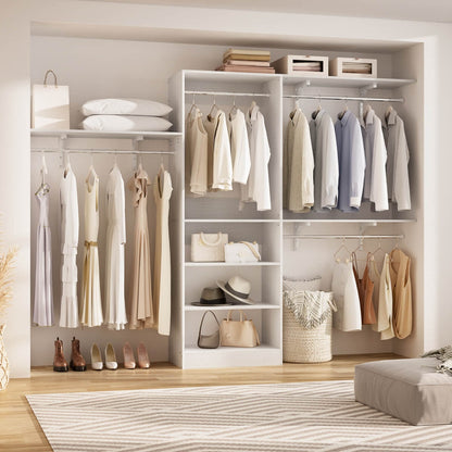 96'' Closet System with 3 Shelving Towers, Hanging Rods & 5 Storage Shelves